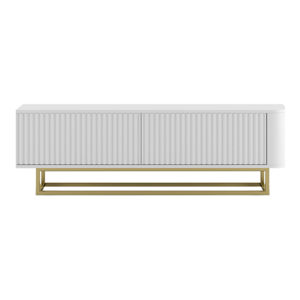 Aurora Rounded Corner Fluted TV Unit 140cm Glamour Style with Frame Stand - White / Gold