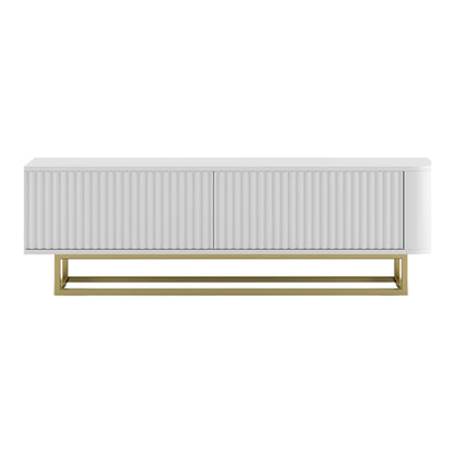 Aurora Rounded Corner Fluted TV Unit 140cm Glamour Style with Frame Stand - White / Gold