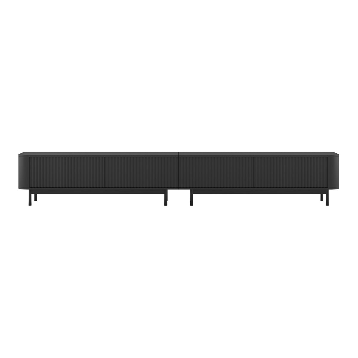Aurora Rouded Corners Flutted TV Unit Glamour Style with Frame Legs - Black / Black Frame