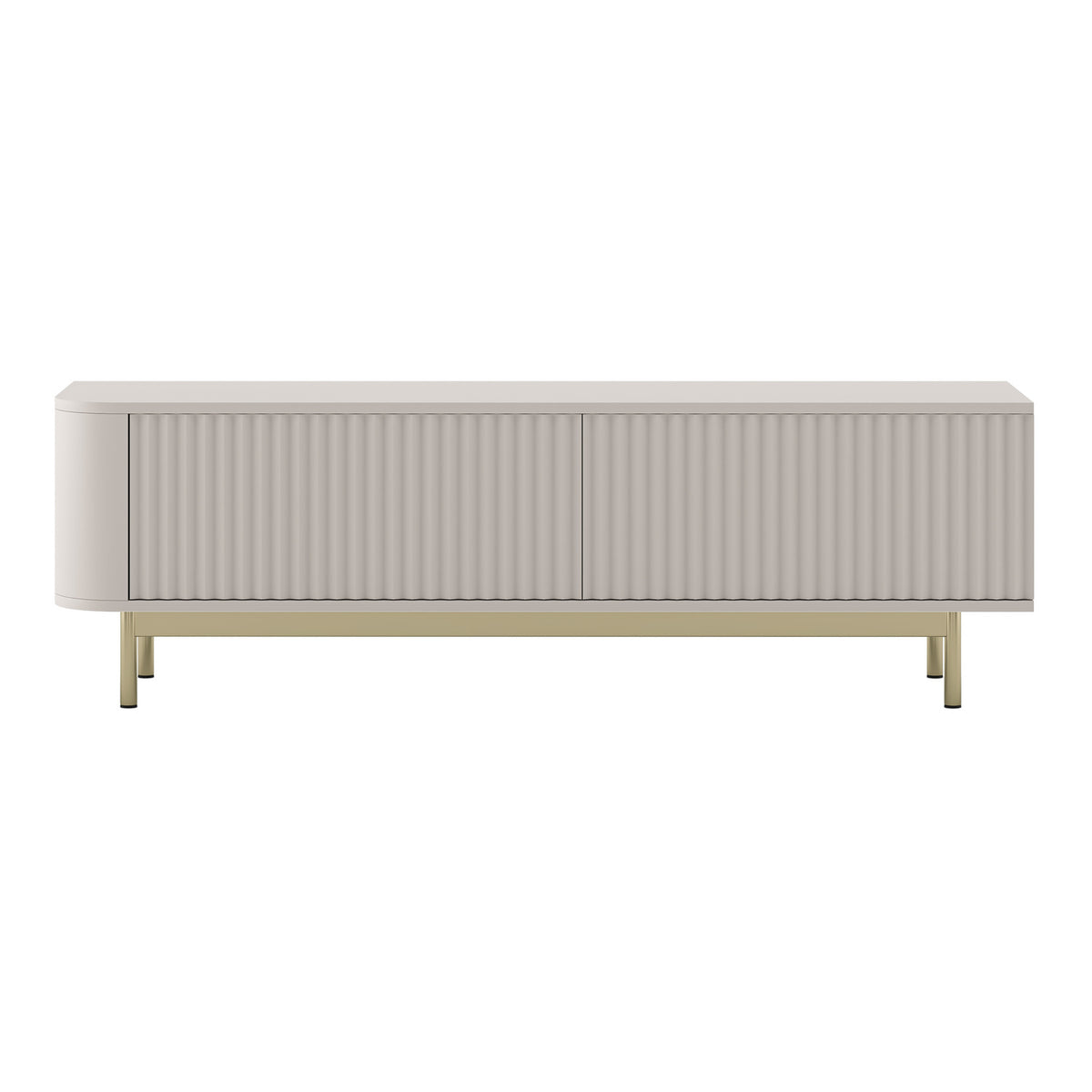 Aurora Rounded Corner Fluted TV Unit 140cm Glamour Style with Frame Legs - Cashmere / Gold