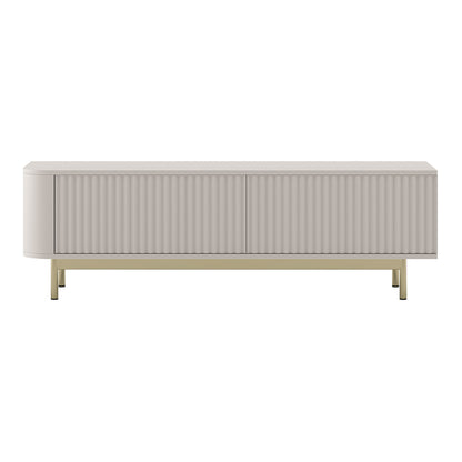 Aurora Rounded Corner Fluted TV Unit 140cm Glamour Style with Frame Legs - Cashmere / Gold