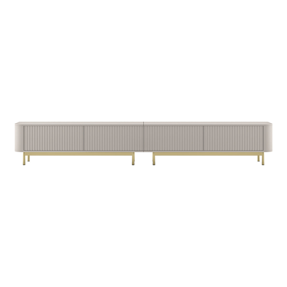 Aurora Rouded Corners Flutted TV Unit 280cm Glamour Style with Frame Legs - Cashmere / Gold Frame