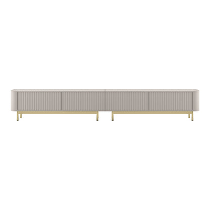 Aurora Rouded Corners Flutted TV Unit 280cm Glamour Style with Frame Legs - Cashmere / Gold Frame