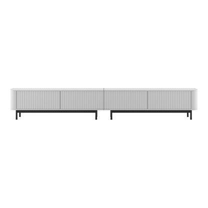 Aurora Rouded Corners Flutted TV Unit 280cm Glamour Style with Frame Legs - White / Black Frame