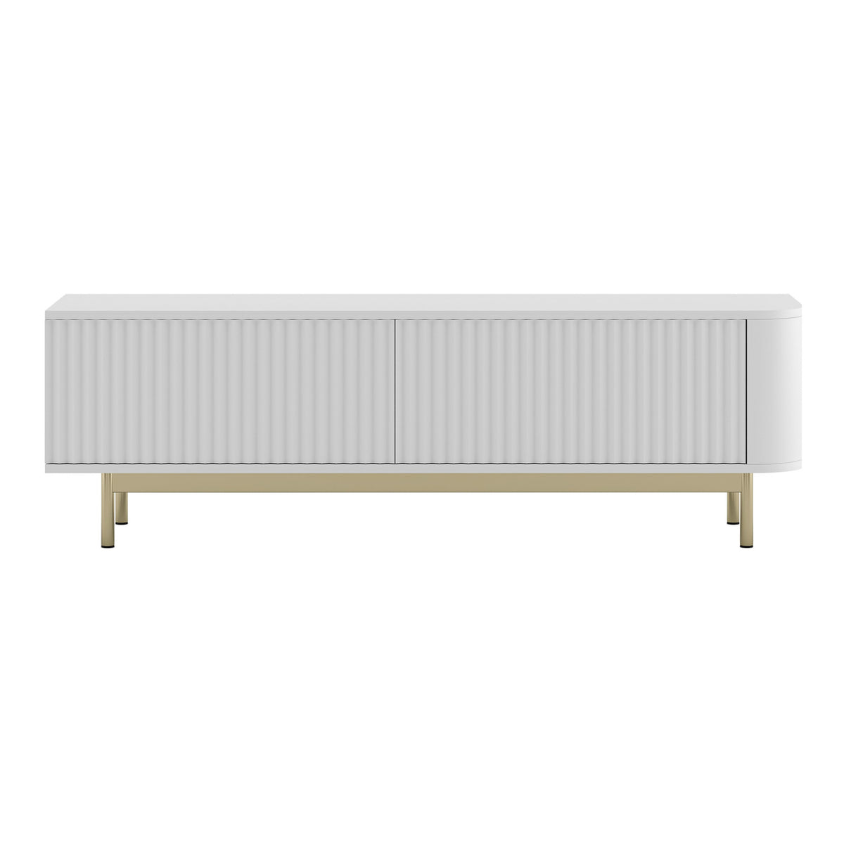 Aurora Rounded Corner Flutted TV Unit 140cm Glamour Style with Frame Legs - White / Gold