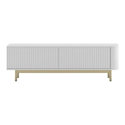 Aurora Rounded Corner Flutted TV Unit 140cm Glamour Style with Frame Legs - White / Gold