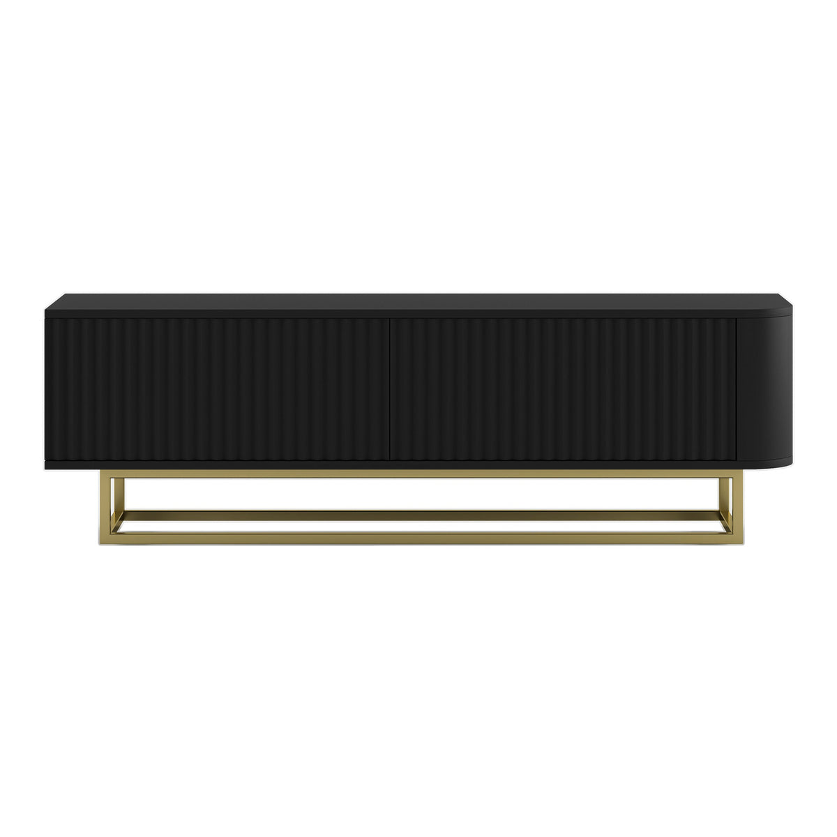 Aurora Rounded Corner Fluted TV Unit 140cm Glamour Style with Frame Stand - Black / Gold