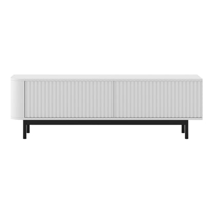 Aurora Rounded Corner Fluted TV Unit 140cm Glamour Style with Frame Legs - White / Black