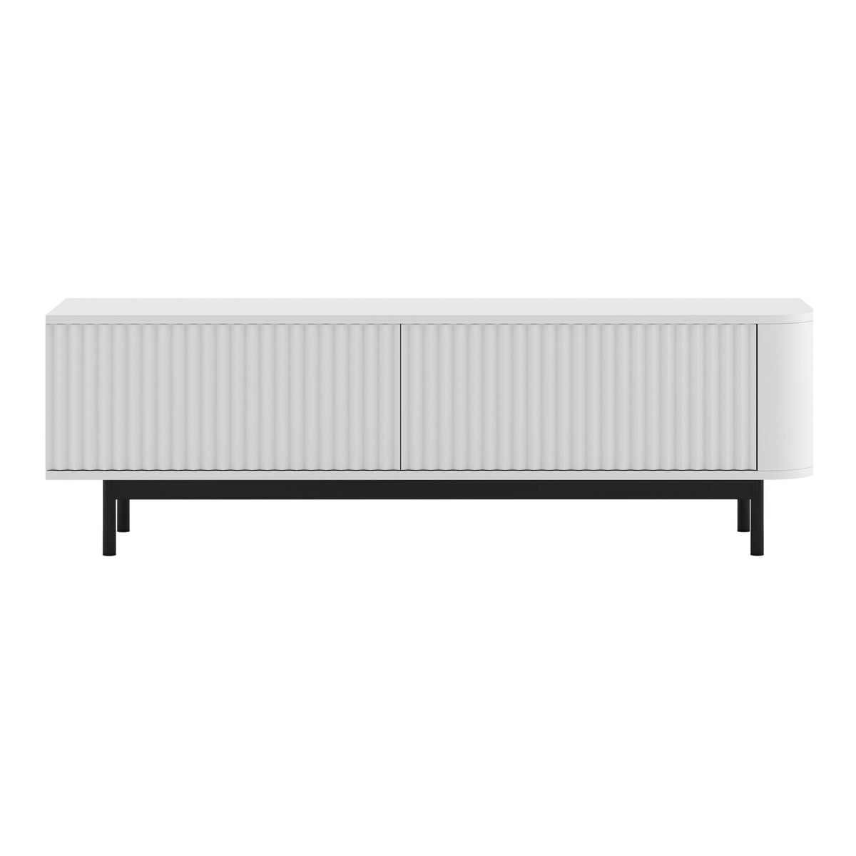 Aurora Rounded Corner Fluted TV Unit 140cm Glamour Style with Frame Legs - White / Black