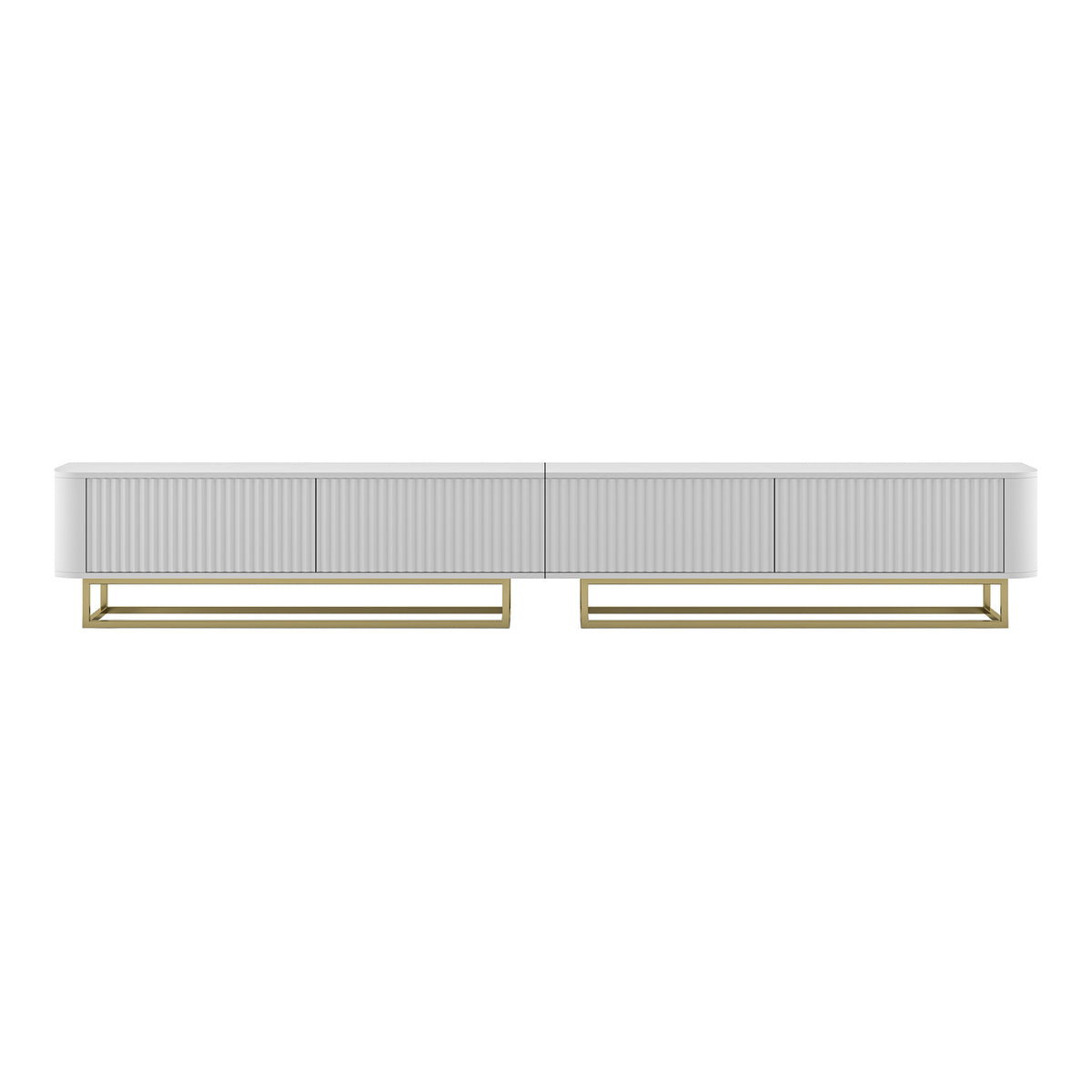 Aurora Rouded Corners Flutted TV Unit 280cm Glamour Style with Frame Stand - White / Gold Frame