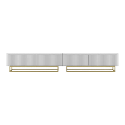 Aurora Rouded Corners Flutted TV Unit 280cm Glamour Style with Frame Stand - White / Gold Frame