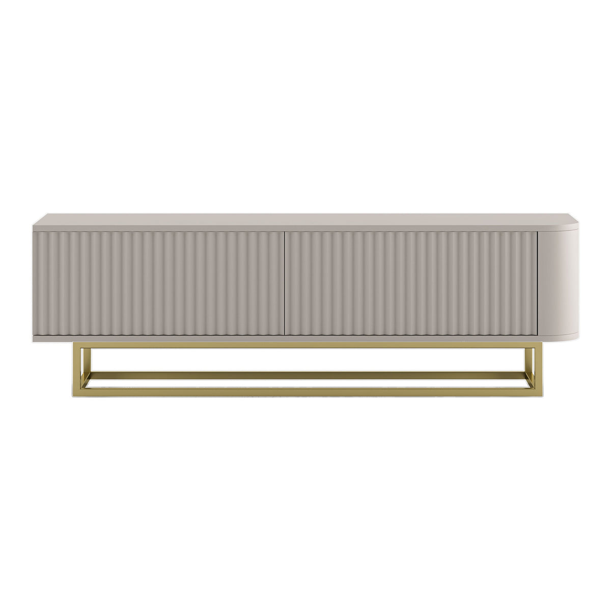 Aurora Rounded Corner Fluted TV Unit 140cm Glamour Style with Frame Stand - Cashmere / Gold
