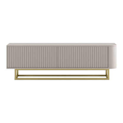 Aurora Rounded Corner Fluted TV Unit 140cm Glamour Style with Frame Stand - Cashmere / Gold