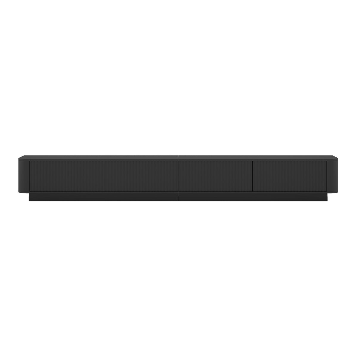 Aurora Rouded Corners Flutted TV Unit 280cm Glamour Style with Plinth Stand - Black