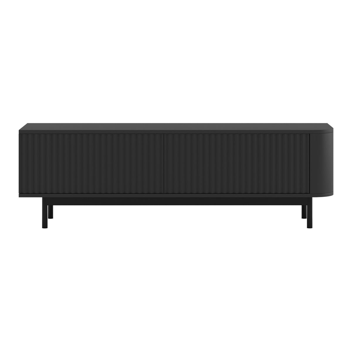 Aurora Rounded Corner Fluted TV Unit 140cm Glamour Style with Frame Legs - Black / Black