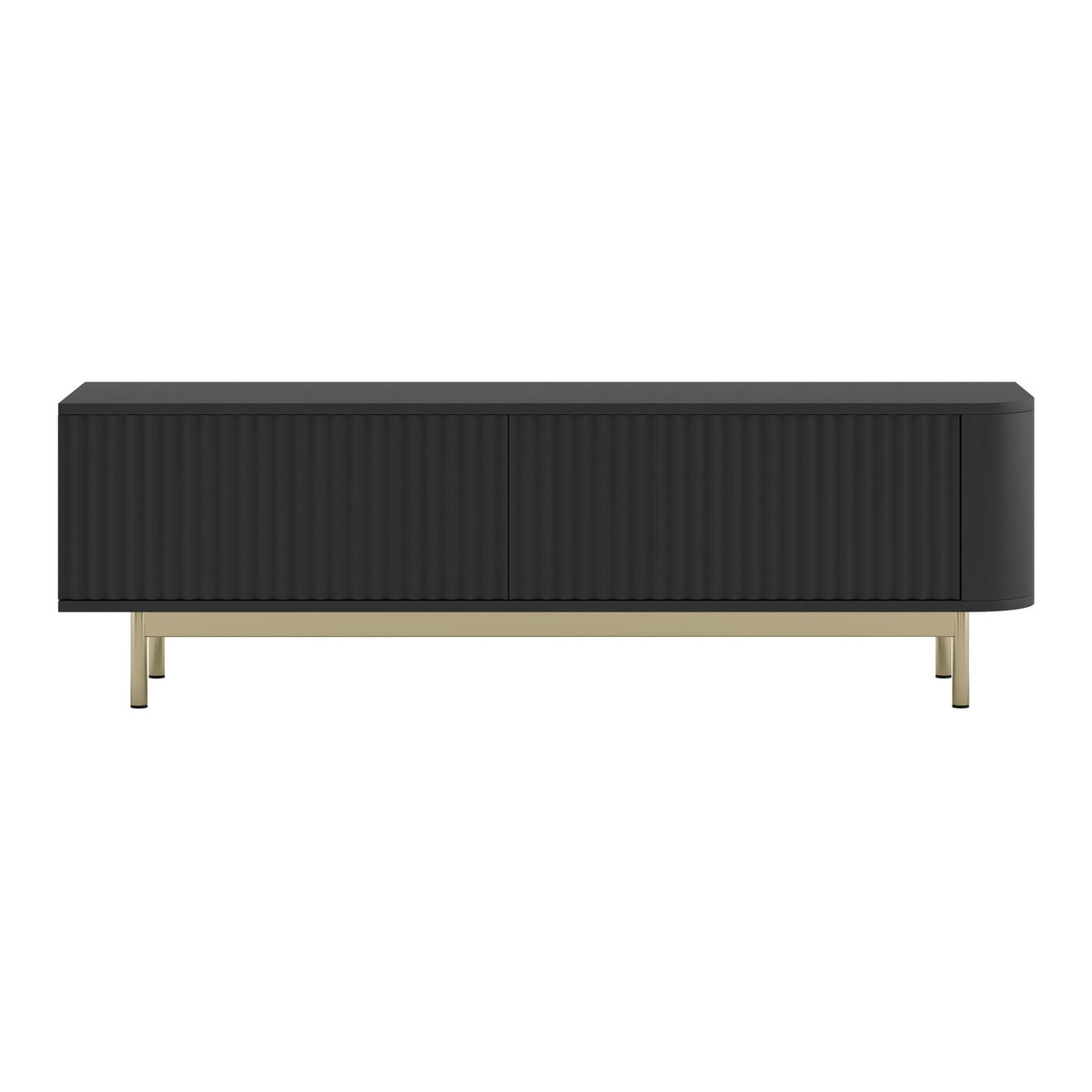 Aurora Rounded Corner Flutted TV Unit 140cm Glamour Style with Frame Legs - Black / Gold