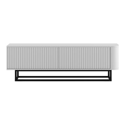 Aurora Rounded Corner Fluted TV Unit 140cm Glamour Style with Frame Stand - White / Black