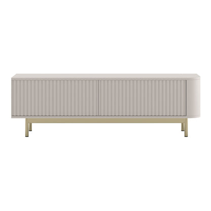 Aurora Rounded Corner Fluted TV Unit 140cm Glamour Style with Frame Legs - Cashmere / Gold