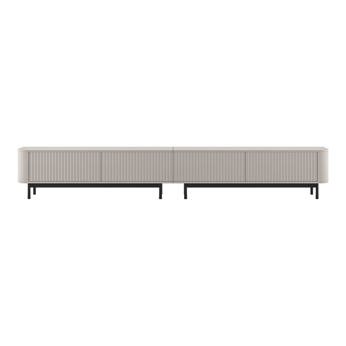 Aurora Rouded Corners Flutted TV Unit 280cm Glamour Style with Frame Legs - Cashmere / Black Frame