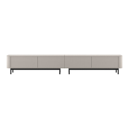 Aurora Rouded Corners Flutted TV Unit 280cm Glamour Style with Frame Legs - Cashmere / Black Frame