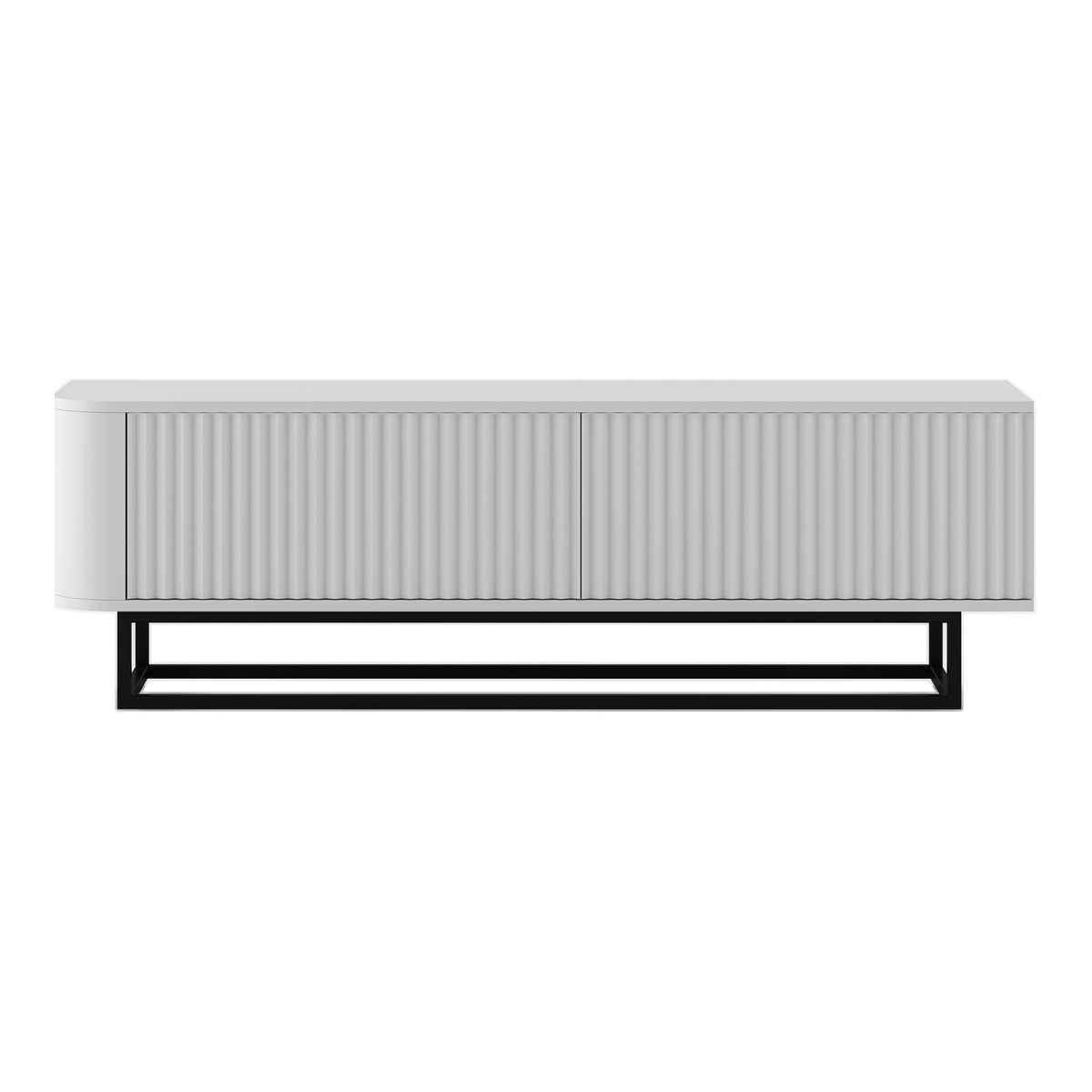 Aurora Rounded Corner Fluted TV Unit 140cm Glamour Style with Frame Stand - White / Black