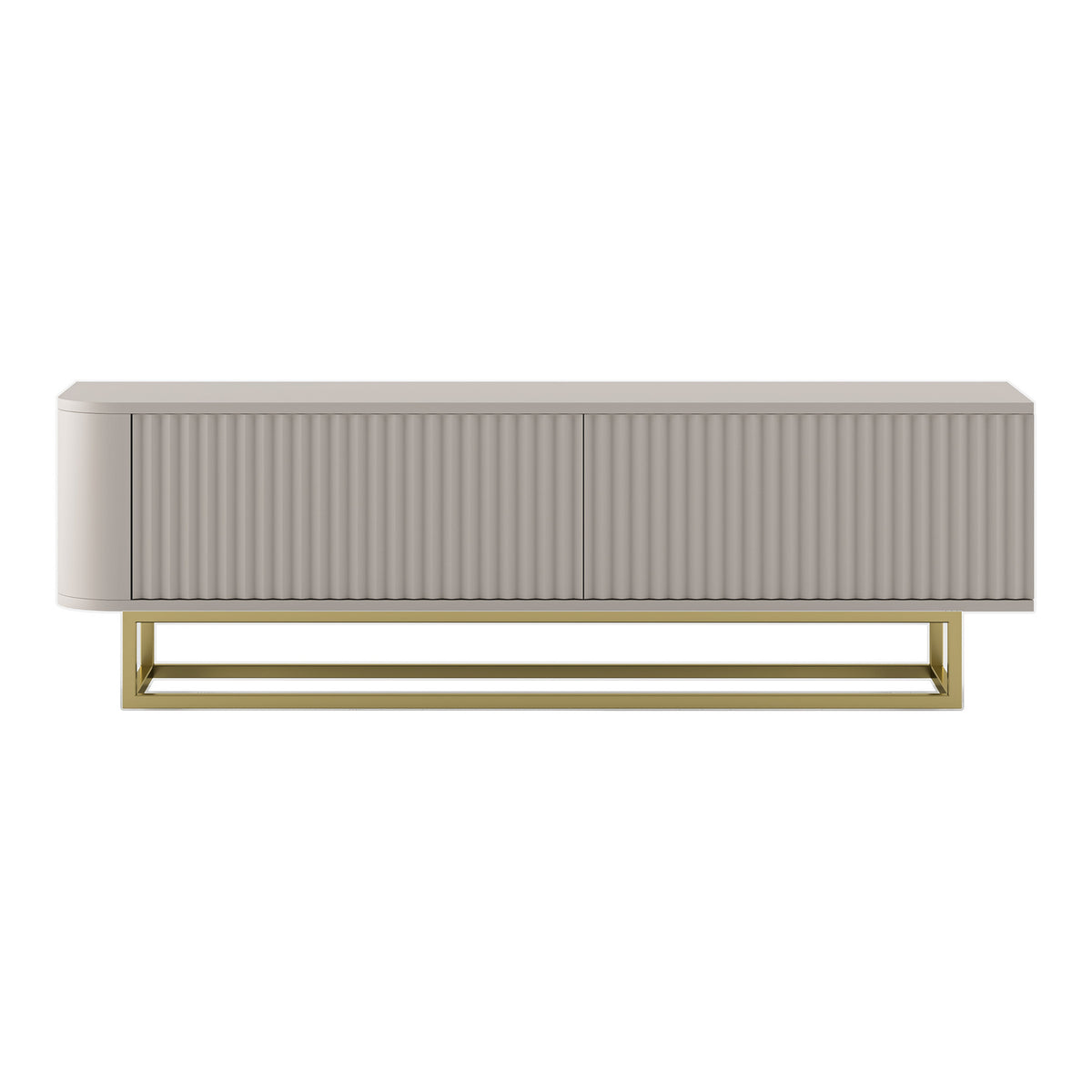 Aurora Rounded Corner Fluted TV Unit 140cm Glamour Style with Frame Stand - Cashmere / Gold