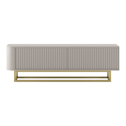 Aurora Rounded Corner Fluted TV Unit 140cm Glamour Style with Frame Stand - Cashmere / Gold