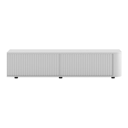 Aurora Rounded Corner Fluted TV Unit 140cm Glamour Style with Floor Pads - White