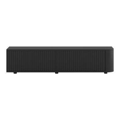 Aurora Rounded Corner Flutted TV Unit 140cm Glamour Style with Floor Pads - Black