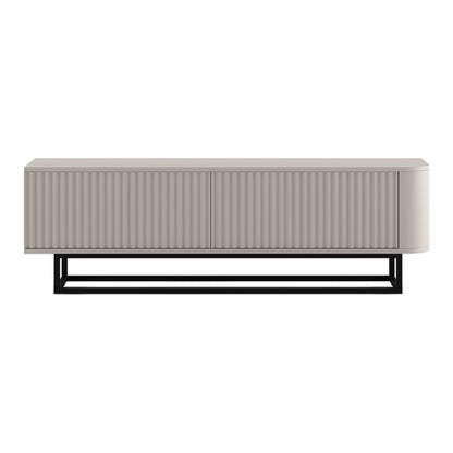 Aurora Rounded Corner Fluted TV Unit 140cm Glamour Style with Frame Stand - Cashmere / Black