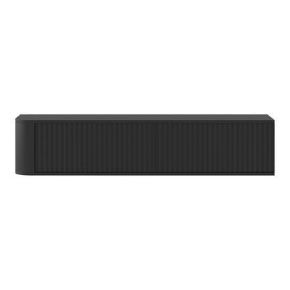 Aurora Rounded Corner Wall Mounted Flutted TV Unit 140cm Glamour Style - Black