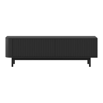 Aurora Rounded Corner Fluted TV Unit 140cm Glamour Style with Frame Legs - Black / Black