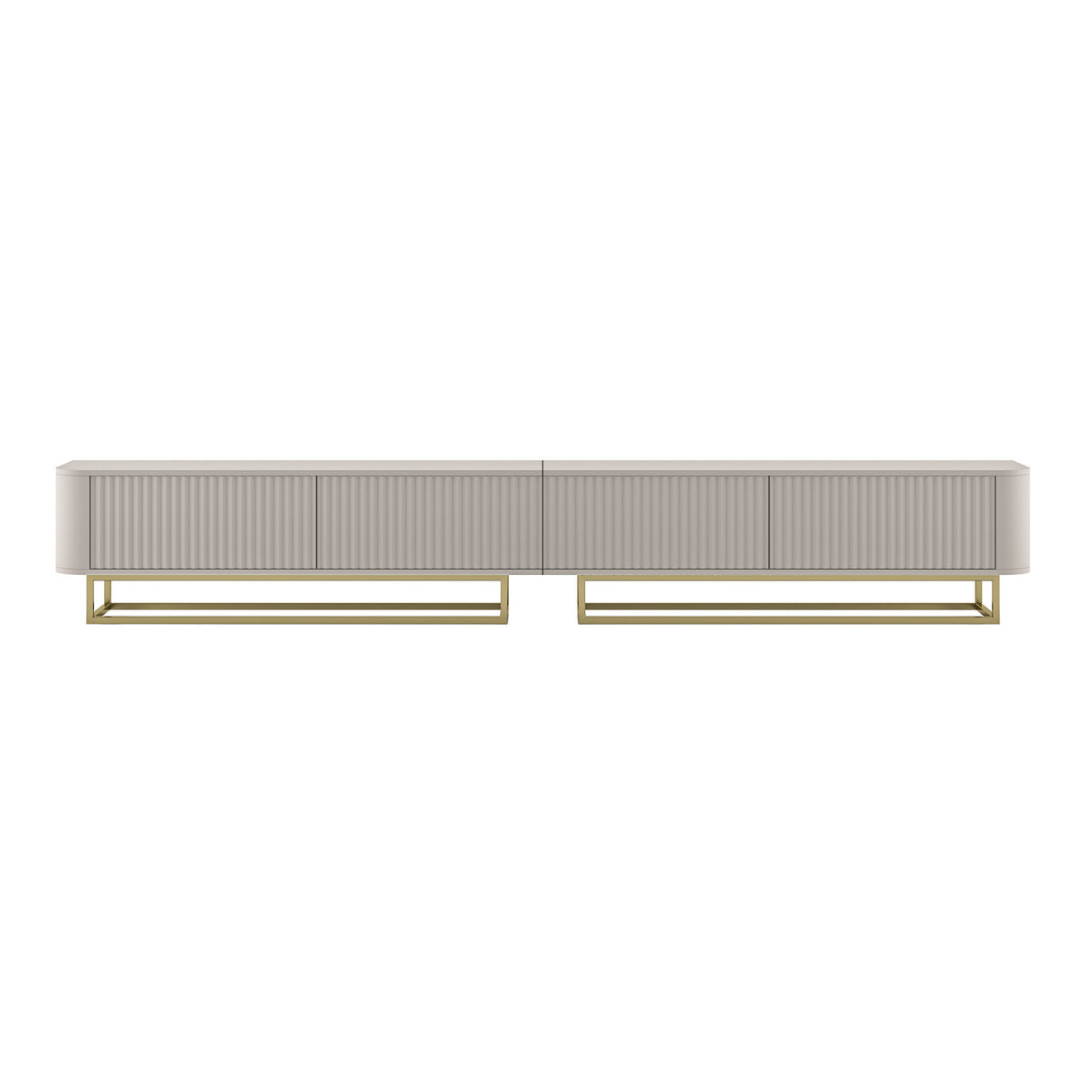 Aurora Rouded Corners Flutted TV Unit 280cm Glamour Style with Frame Stand - Cashmere / Gold Frame