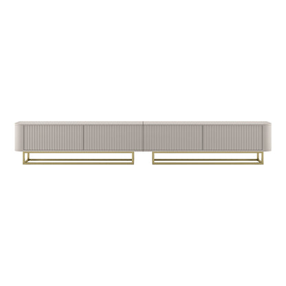 Aurora Rouded Corners Flutted TV Unit 280cm Glamour Style with Frame Stand - Cashmere / Gold Frame