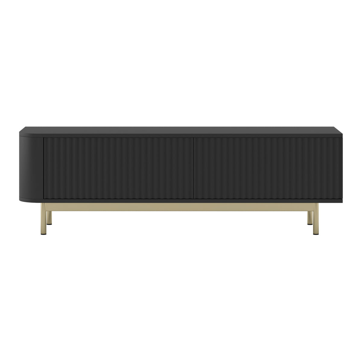 Aurora Rounded Corner Flutted TV Unit 140cm Glamour Style with Frame Legs - Black / Gold