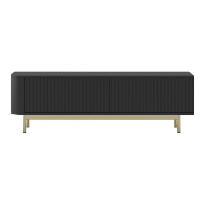 Aurora Rounded Corner Flutted TV Unit 140cm Glamour Style with Frame Legs - Black / Gold