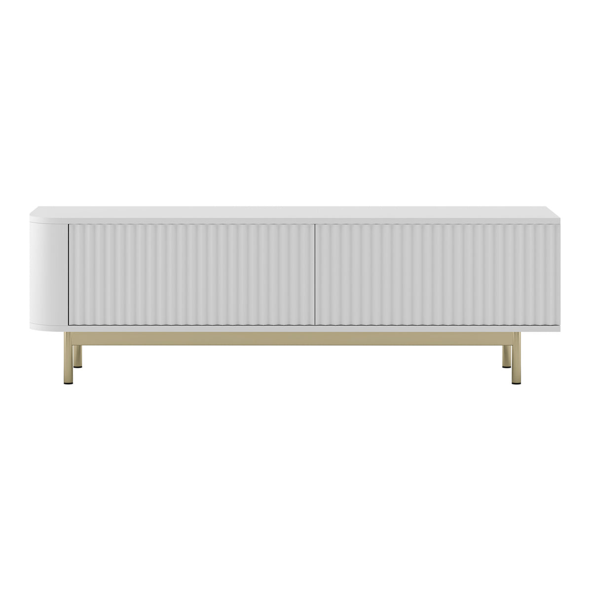 Aurora Rounded Corner Flutted TV Unit 140cm Glamour Style with Frame Legs - White / Gold