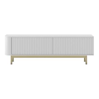 Aurora Rounded Corner Flutted TV Unit 140cm Glamour Style with Frame Legs - White / Gold