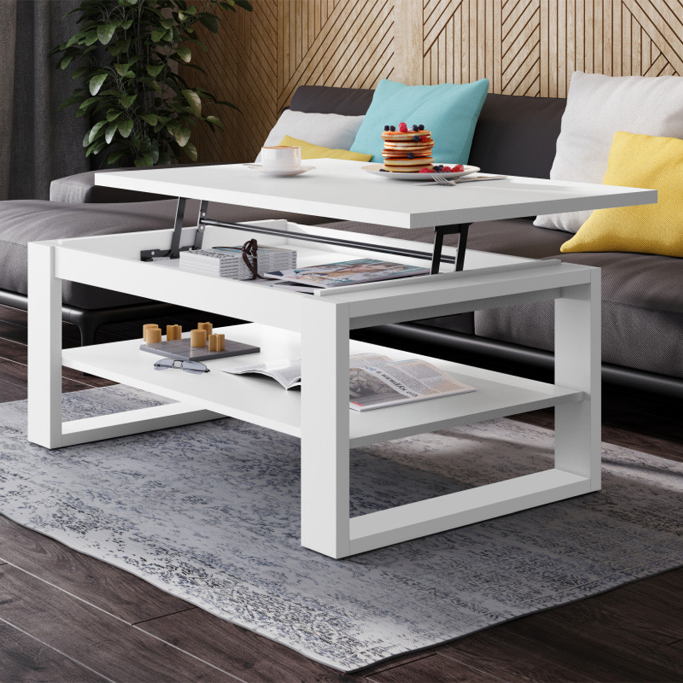 NUO Lift Top Coffee Table Contemporary Style - White Matt