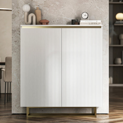 Selene Fluted Storage Cabinet – 2-Door Modern Sideboard - White / Gold Frame