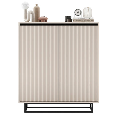 Selene Fluted Storage Cabinet – 2-Door Modern Sideboard - Cashmere / Black Frame