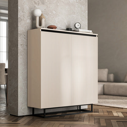 Selene Fluted Storage Cabinet – 2-Door Modern Sideboard - Cashmere / Black Frame