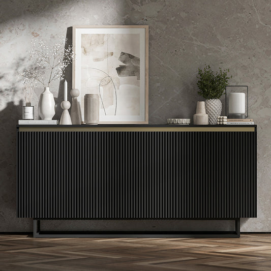 Selene Modern Ribbed-Texture Chest of Drawers with 3 Doors - Black