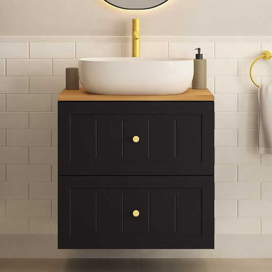 Gusto Scandi Style 2 Drawer Wall Cabinet Vanity Unit with Worktop 60cm - Black