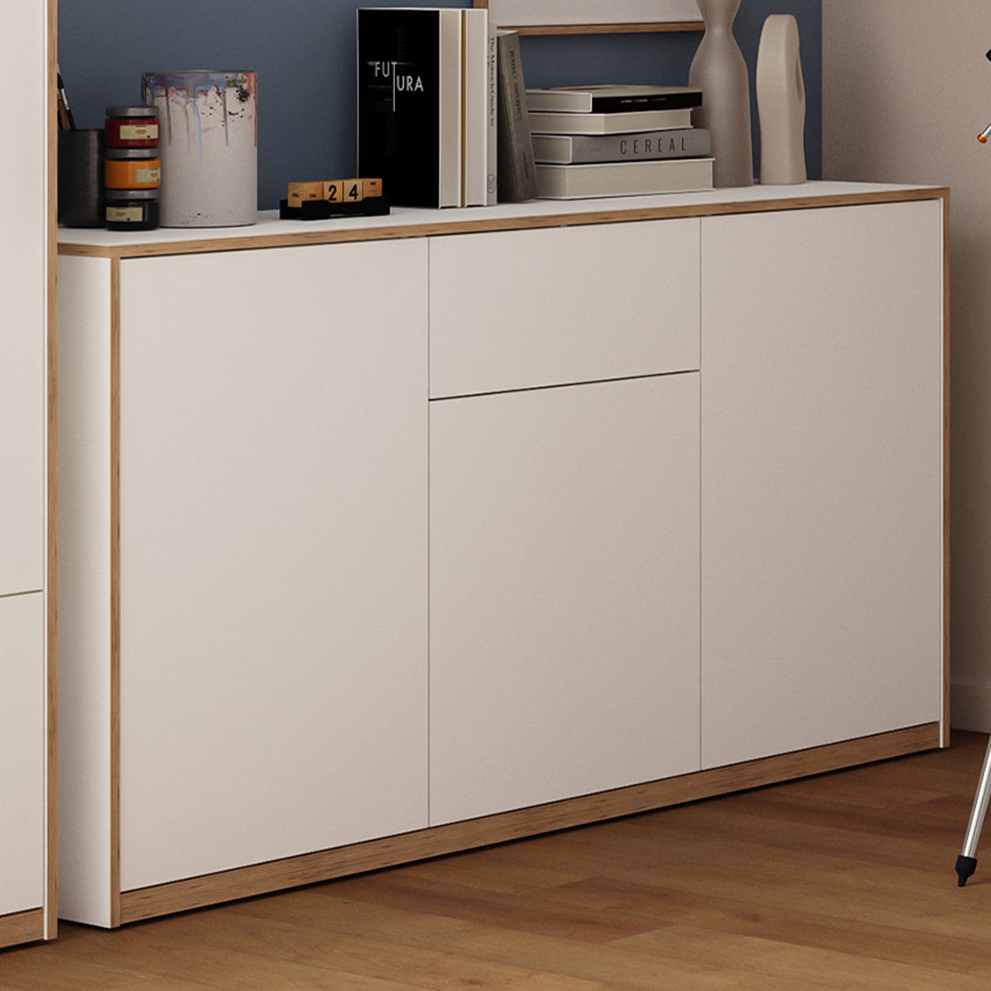 Complex Sideboard with Storage and Drawer Modern Style - White