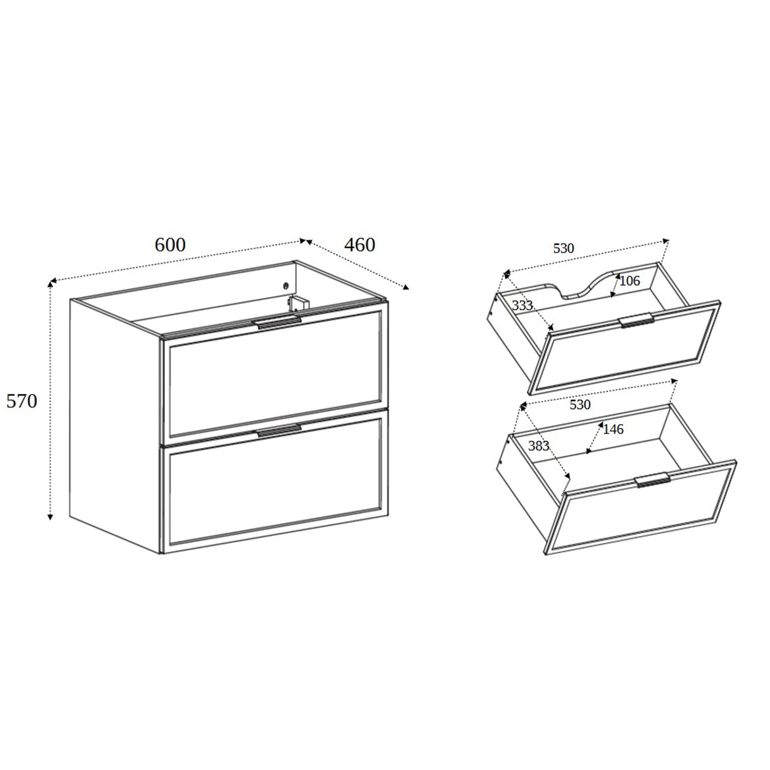 Simple Modern 2 Drawer Bathroom Cabinet Vanity Unit 60cm - Cashmere