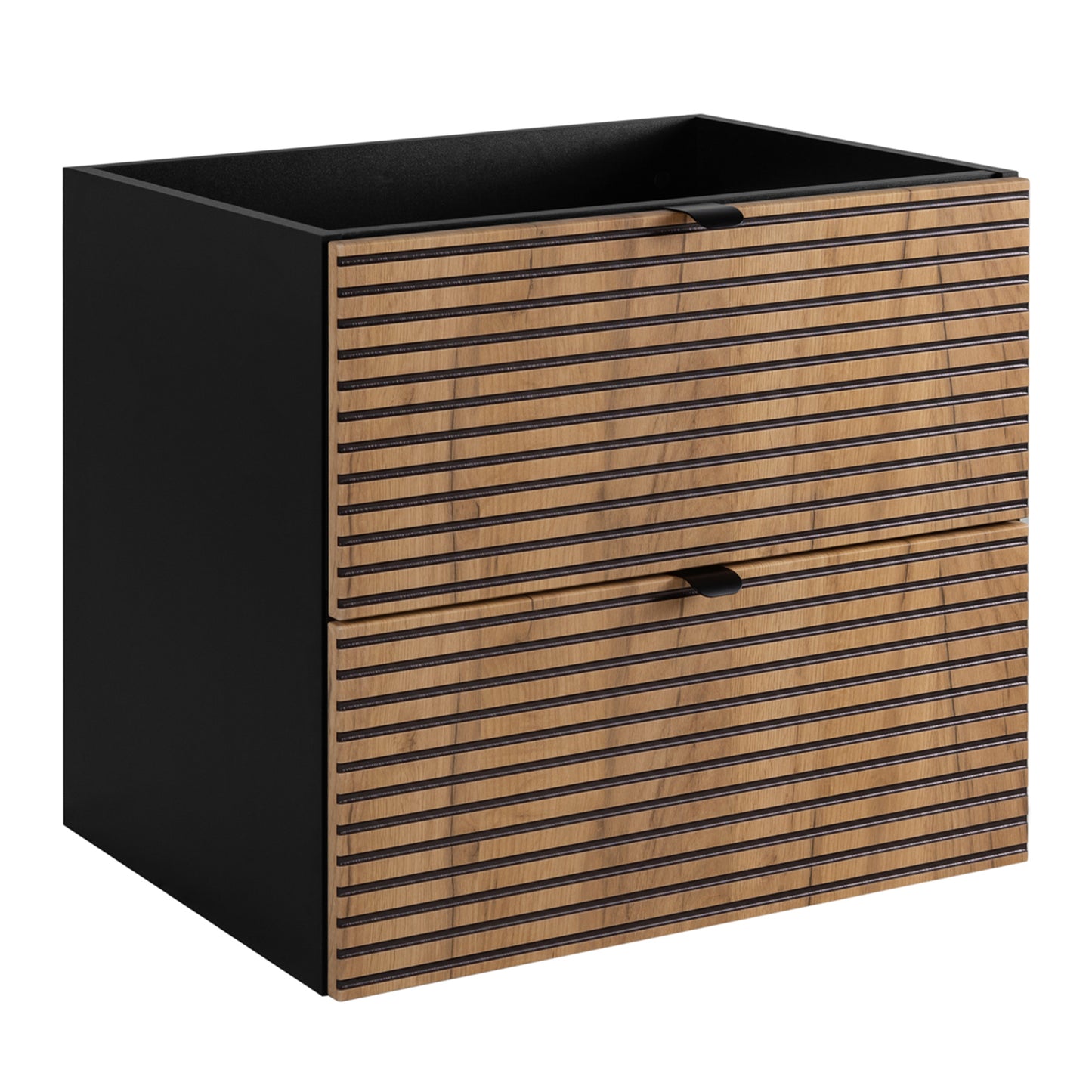 Loft Modern Style Ribbed Door 60cm Bathroom Cabinet Vanity Unit with Worktop - Gold Craft Oak