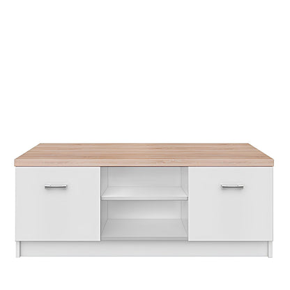 Top Mix Contemporary Compact TV Unit with Storage - White / Sonoma Oak
