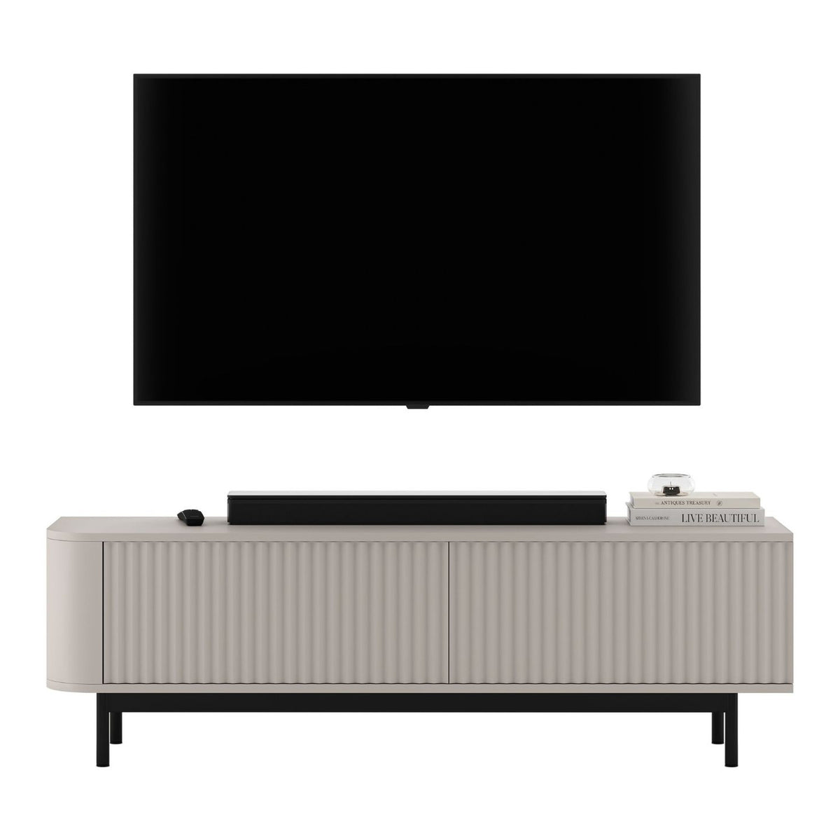 Aurora Rounded Corner Fluted TV Unit 140cm Glamour Style with Frame Legs - Cashmere / Black