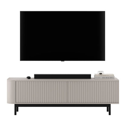 Aurora Rounded Corner Fluted TV Unit 140cm Glamour Style with Frame Legs - Cashmere / Black